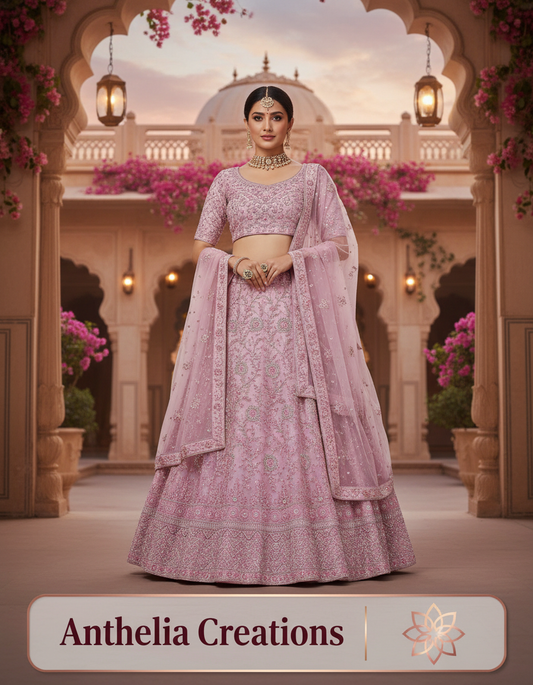 Embroidered Bridal Lehenga Set Pink Colour