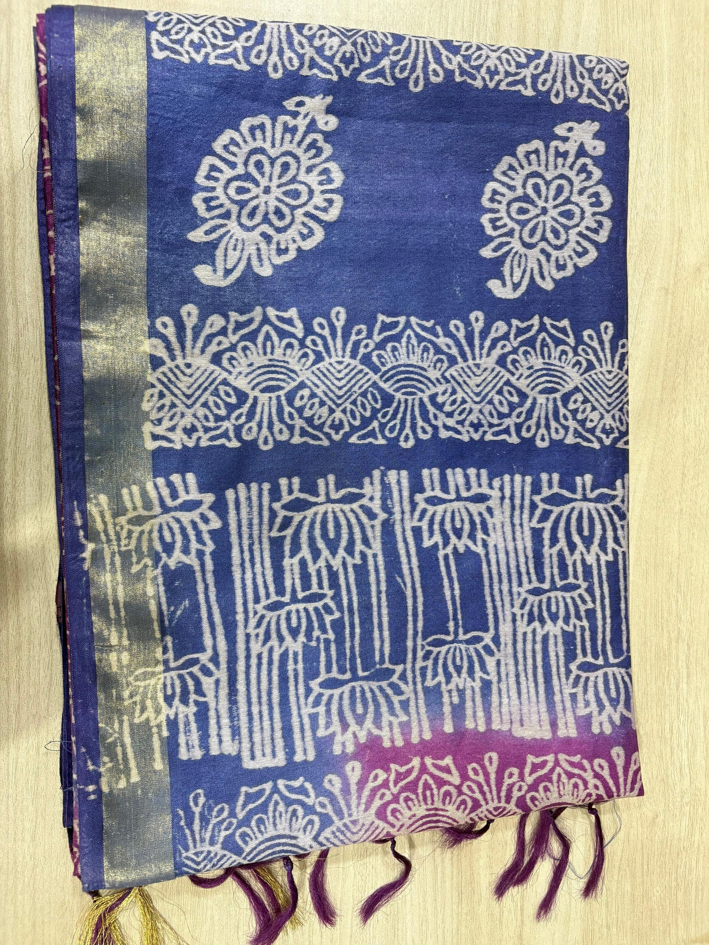 Semi Tussar Silk Saree with Traditional Batik Print | Elegant Ethnic Wear for Women Dual Shade