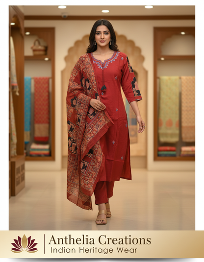 100% Mul Cotton Embroidered Suit
