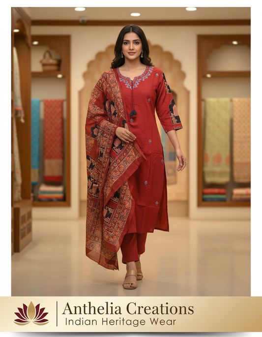 100% Mul Cotton Embroidered Suit