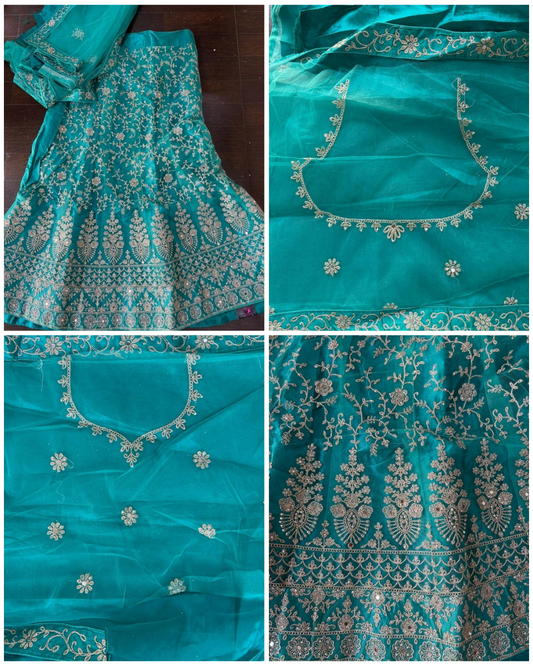 Peacock Green Embroidered Bridal Lehenga Set