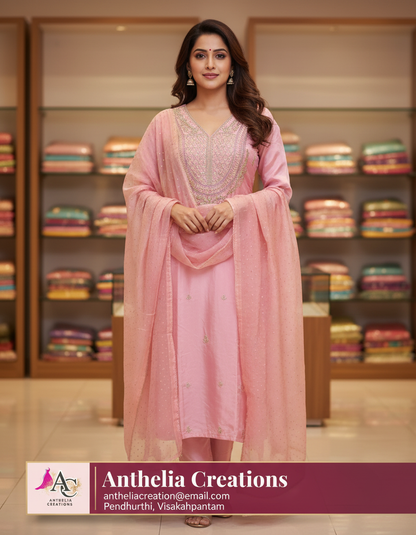 Elegant Peach Kurta Pant with dupatta