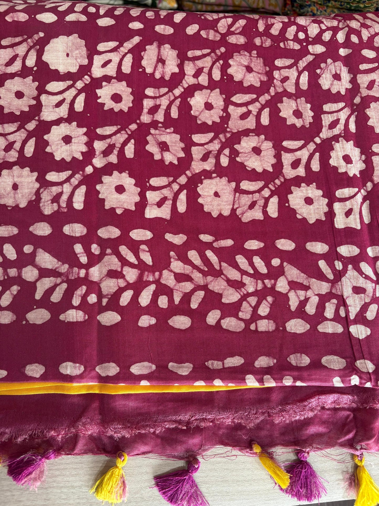 Semi Tussar Silk Saree with Traditional Batik Print | Elegant Ethnic Wear for Women Yellow Brown Dual shade