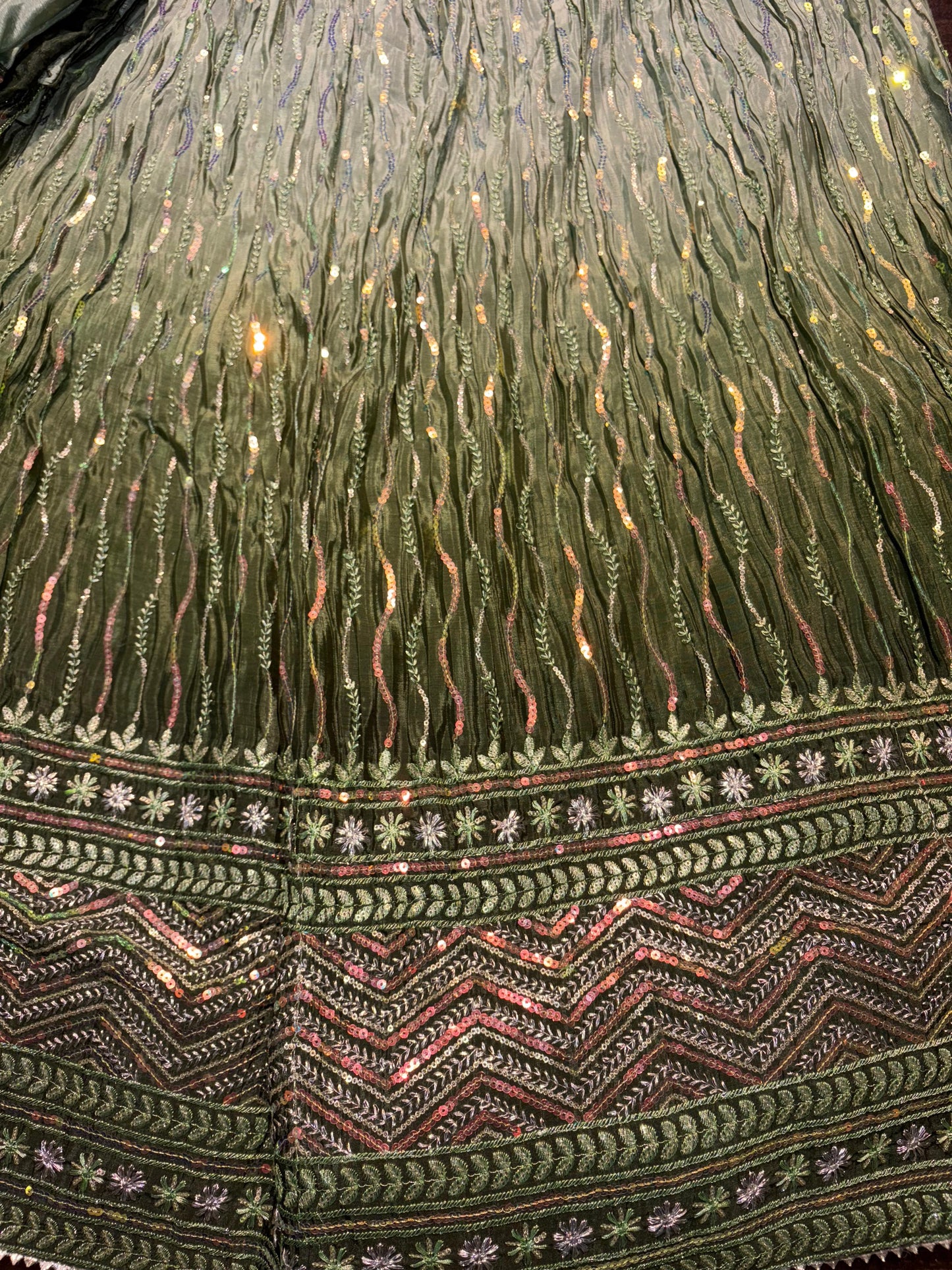 Embroidered Bridal Lehenga Set Green Dual Tone Colour