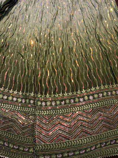 Embroidered Bridal Lehenga Set Green Dual Tone Colour