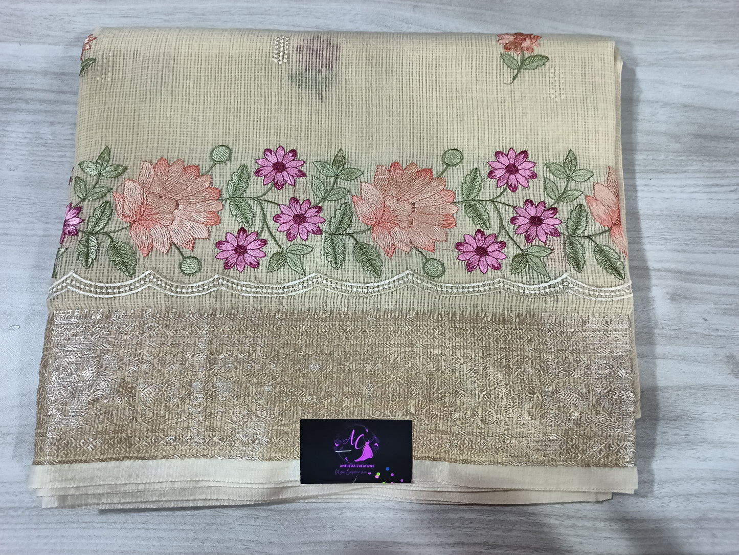 Kota Cotton Embroidered Sarees with zari border ACS002