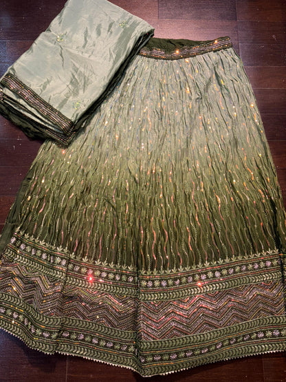 Embroidered Bridal Lehenga Set Green Dual Tone Colour