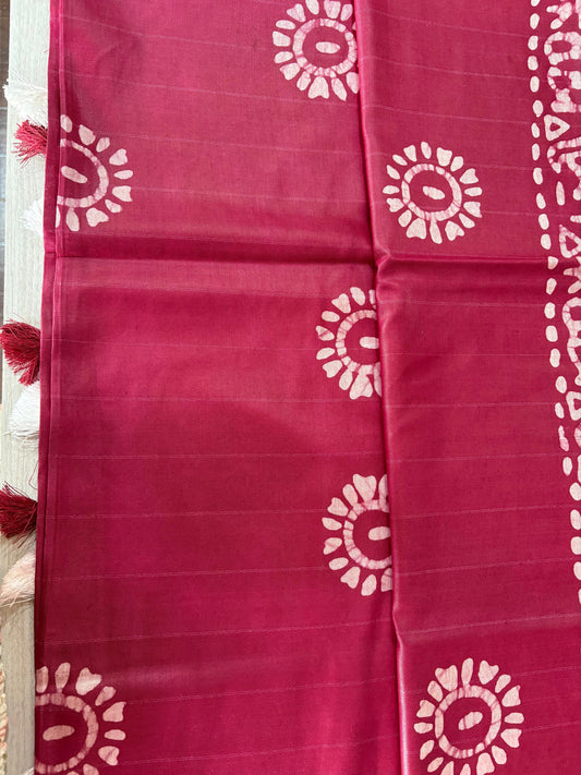 Batik Print Saree Semi Tussar Brown