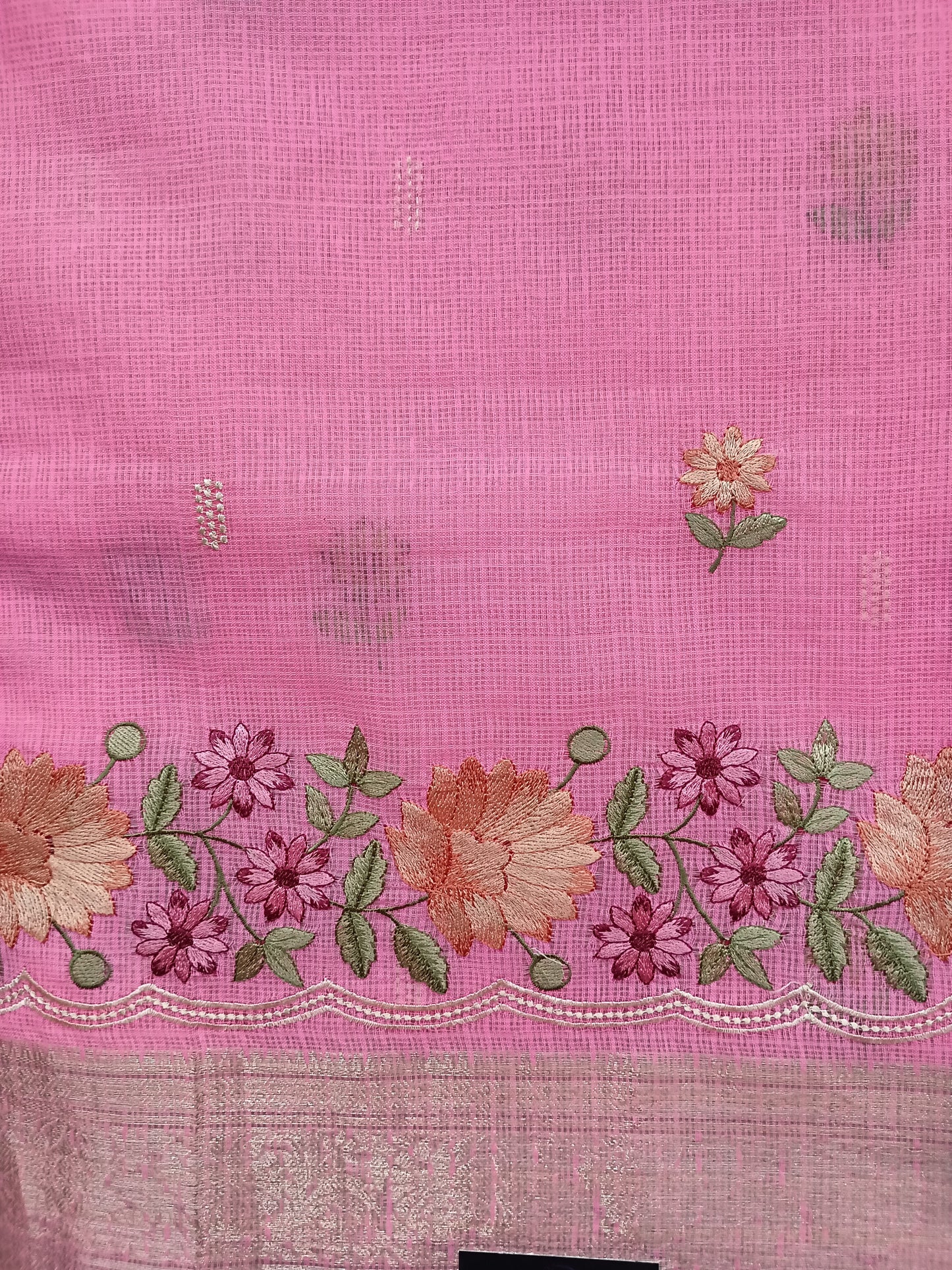 Kota Cotton Embroidered Sarees with zari border ACS002