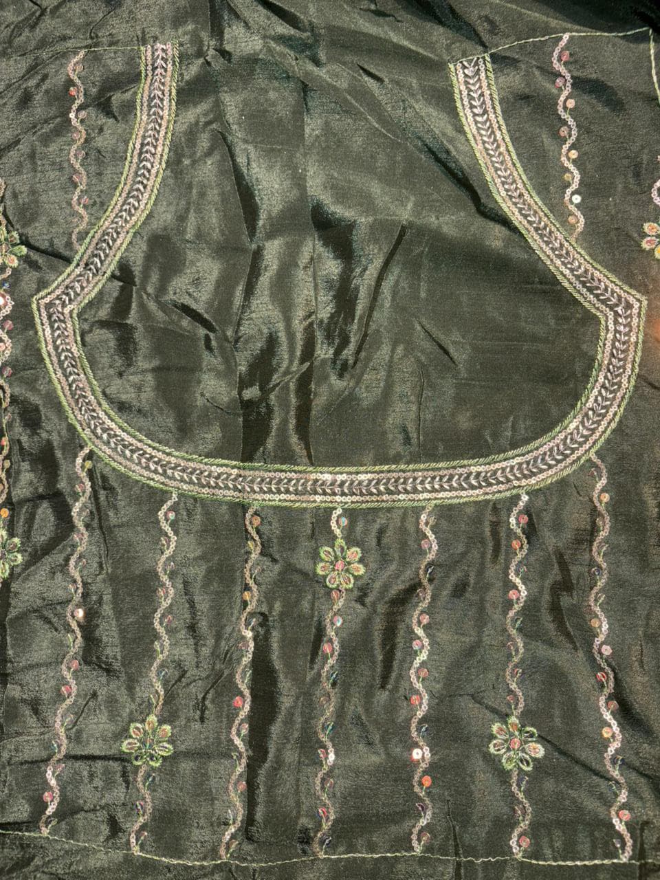 Embroidered Bridal Lehenga Set Green Dual Tone Colour