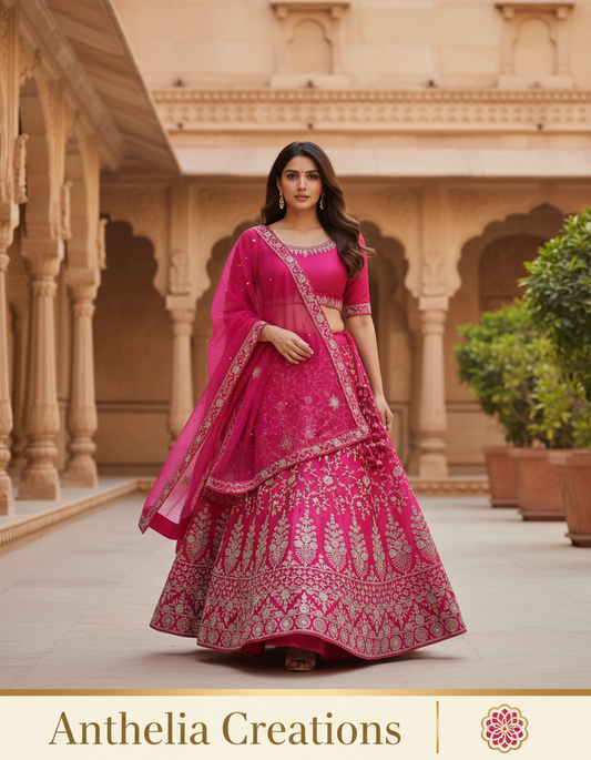 Pink Embroidered Bridal Lehenga Set