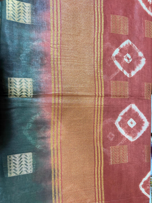 Semi Tussar Silk Saree with Traditional Batik Print | Elegant Ethnic Wear for Women Dual Shade