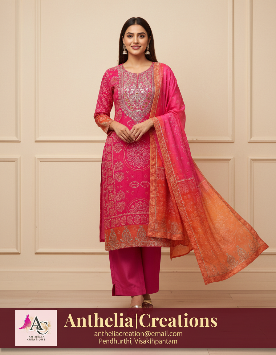Elegant Pink Kurta Pant with dupatta Muslin Georgette