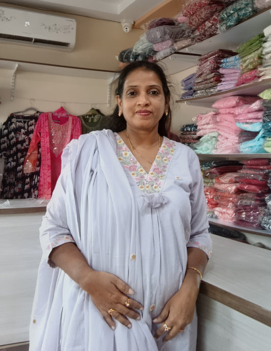 Pure Mul Cotton Kurta Pant Set with Duppata Lavender