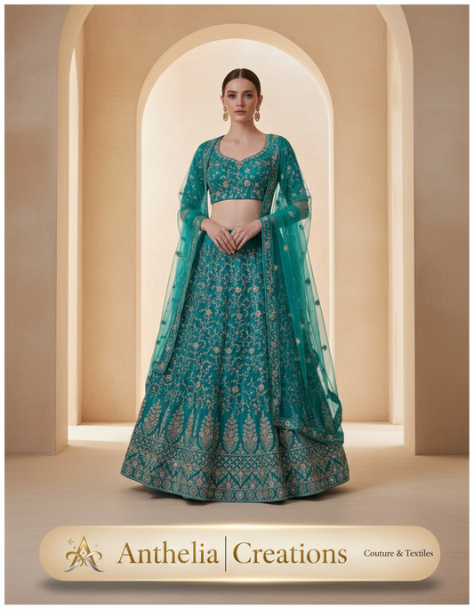 Peacock Green Embroidered Bridal Lehenga Set