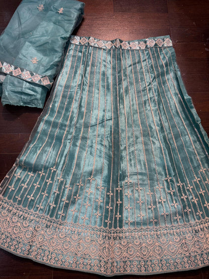 Embroidered Bridal Lehenga Set  Teal Colour
