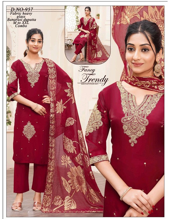 Maroon Color Elegant Kurta Pant with dupatta