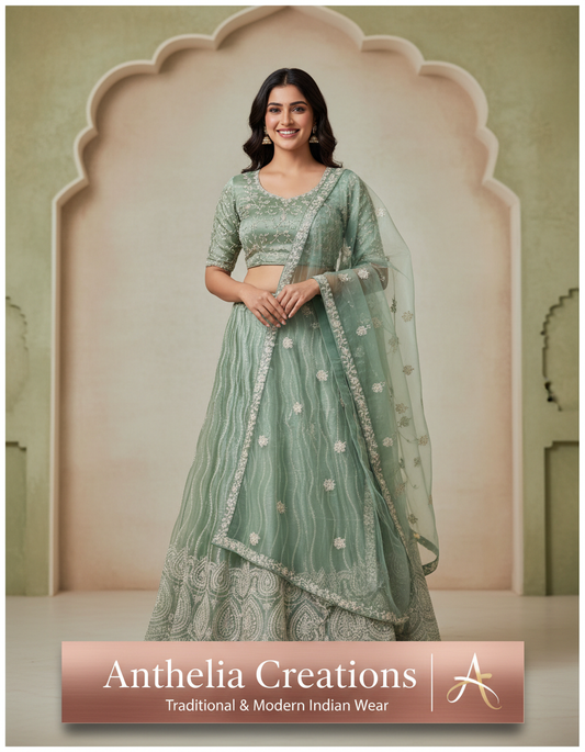 Light Green Embroidered Bridal Lehenga Set