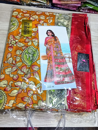 Maheshwari Silk Saree with Kalamkari Prints