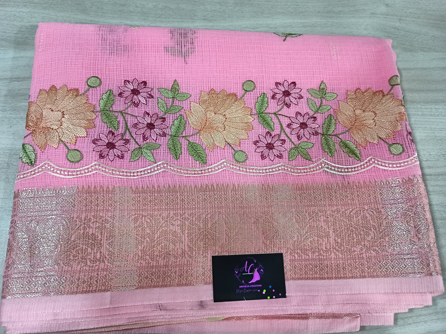 Kota Cotton Embroidered Sarees with zari border ACS002