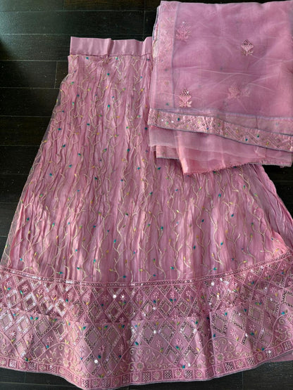 Light Pink Embroidered Bridal Lehenga Set Dual Colour