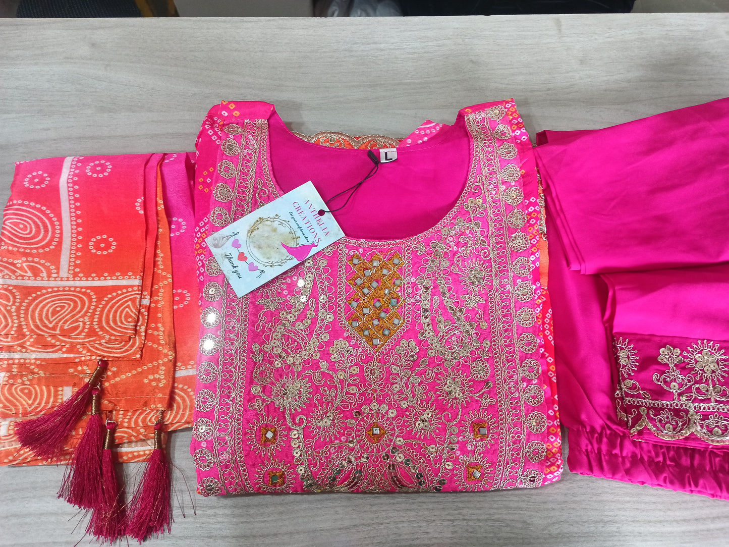 Elegant Pink Kurta Pant with dupatta Muslin Georgette