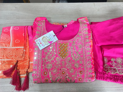 Elegant Pink Kurta Pant with dupatta Muslin Georgette