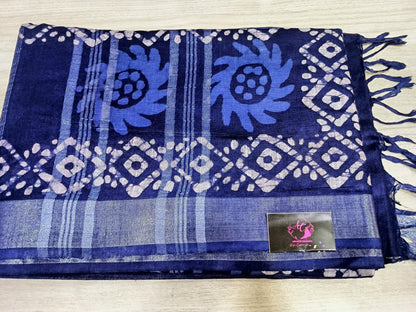 Lenin Cotton Sarees with block painting