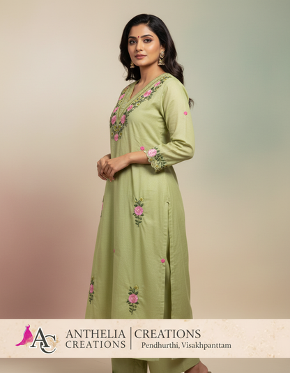 Elegant Kota Kurta Pant with dupatta 100% Cotton Green
