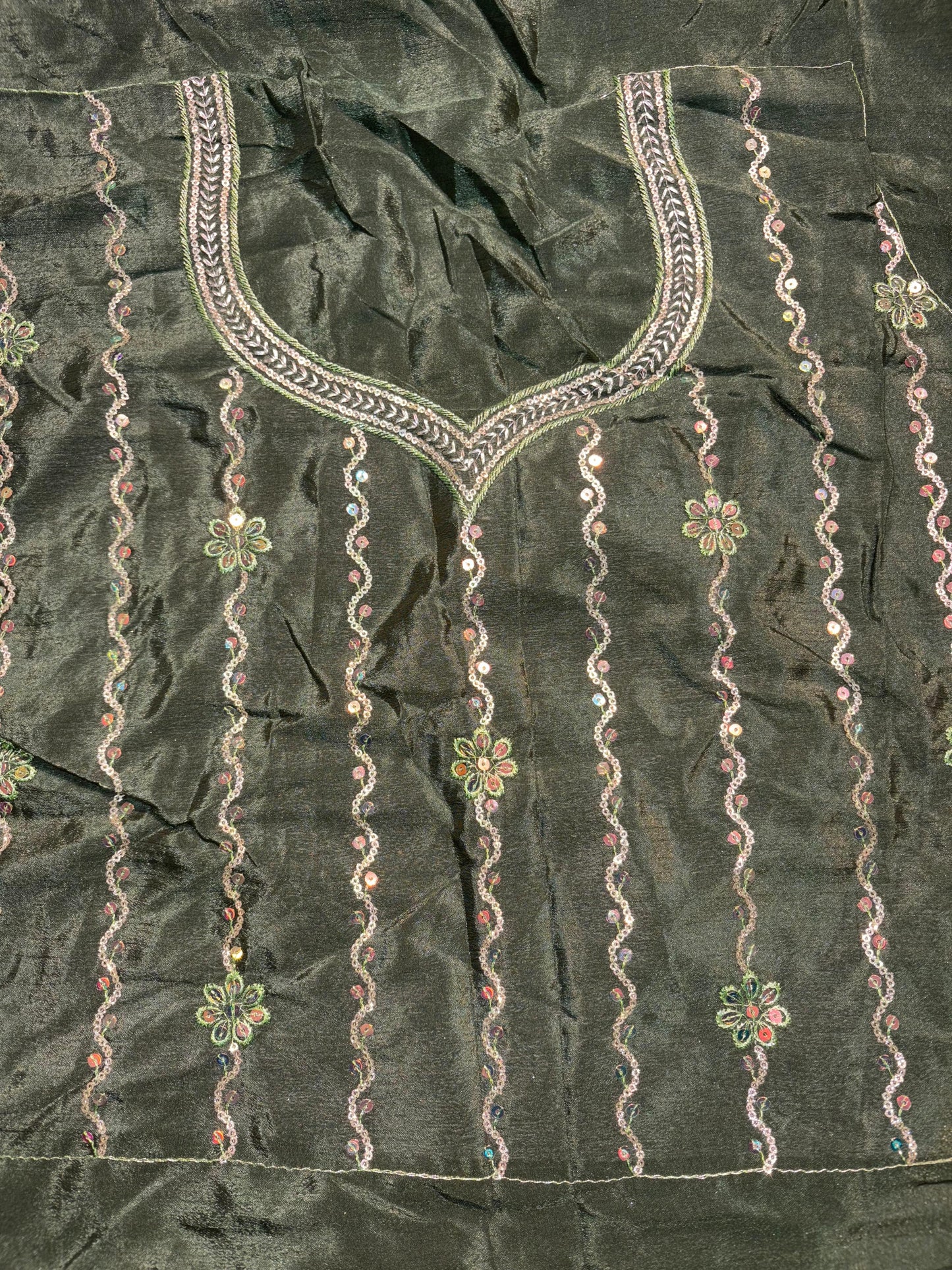 Embroidered Bridal Lehenga Set Green Dual Tone Colour