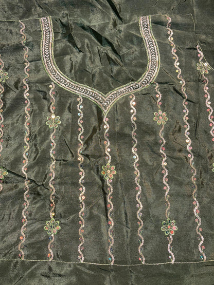 Embroidered Bridal Lehenga Set Green Dual Tone Colour