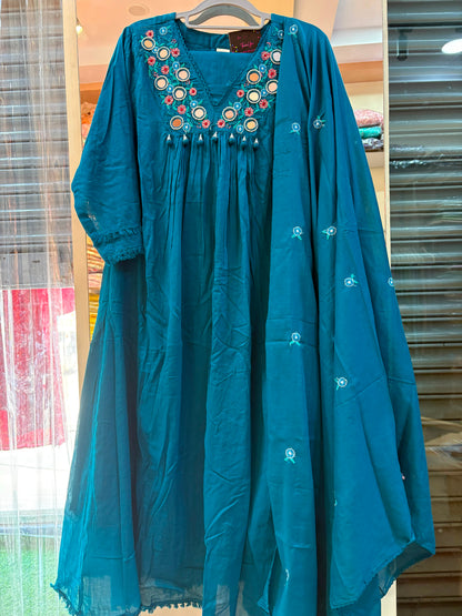 Pure Mul Cotton Kurta Pant Set with Duppata Blue Colour