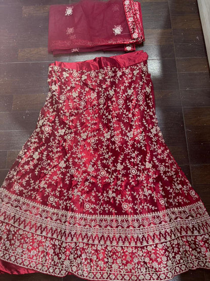 Embroidered Bridal Lehenga Set Maroon Colour