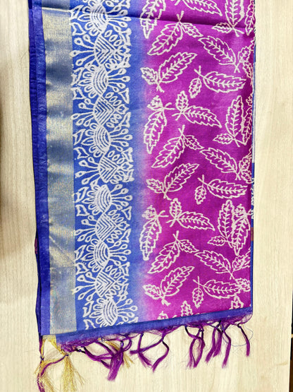 Semi Tussar Silk Saree with Traditional Batik Print | Elegant Ethnic Wear for Women Dual Shade