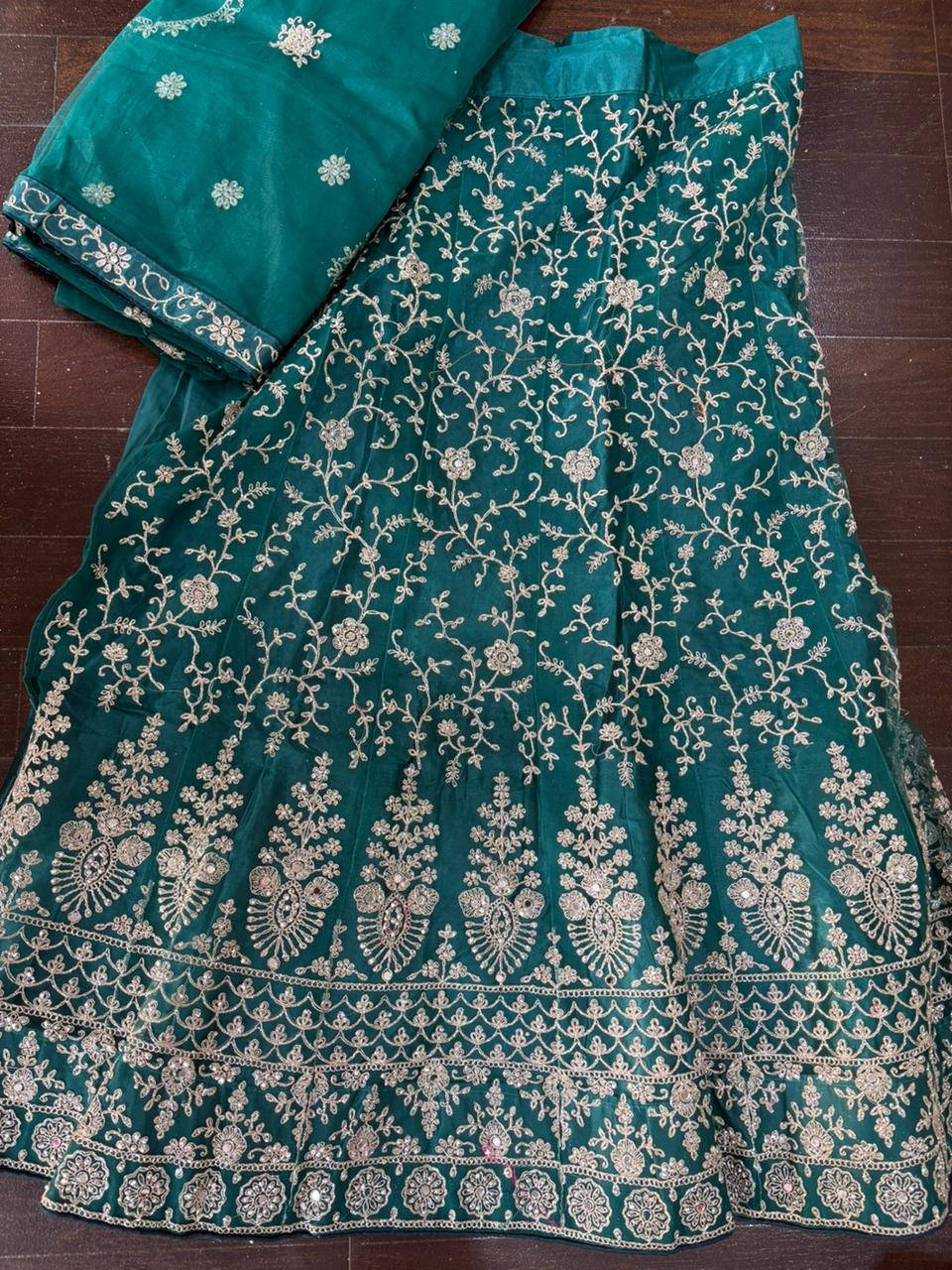 Embroidered Bridal Lehenga Set Green Colour