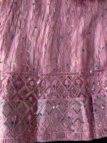 Light Pink Embroidered Bridal Lehenga Set Dual Colour