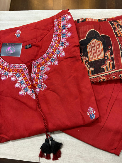 100% Mul Cotton Embroidered Suit