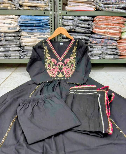 Elegant Kurta Pant with dupatta 100% Cotton Black Colour