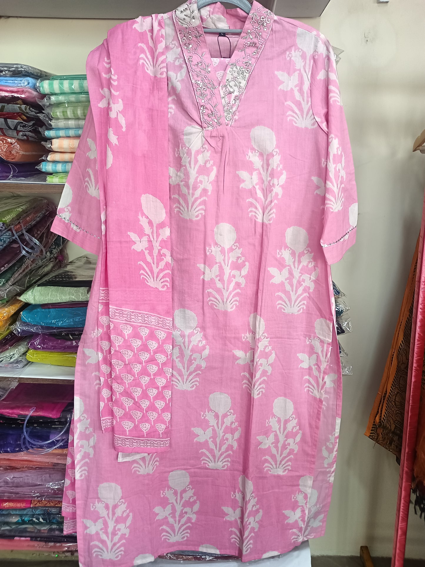 Elegant Pink Kurta Pant with dupatta 100% Cotton