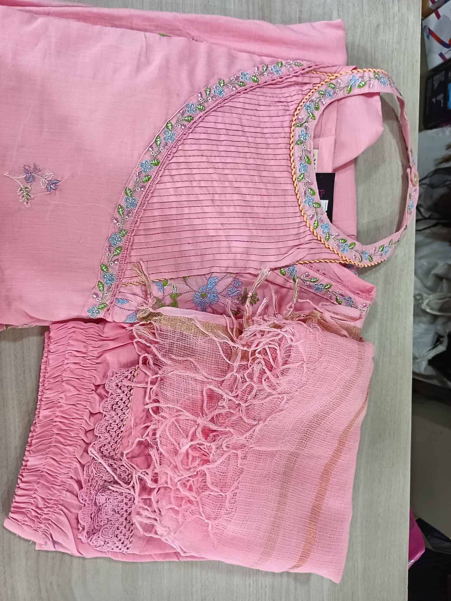 Pure Mul Cotton Kurta Pant Set with Duppata Pink Colour Masaba