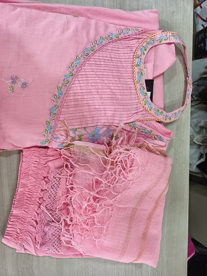 Pure Mul Cotton Kurta Pant Set with Duppata Pink Colour Masaba