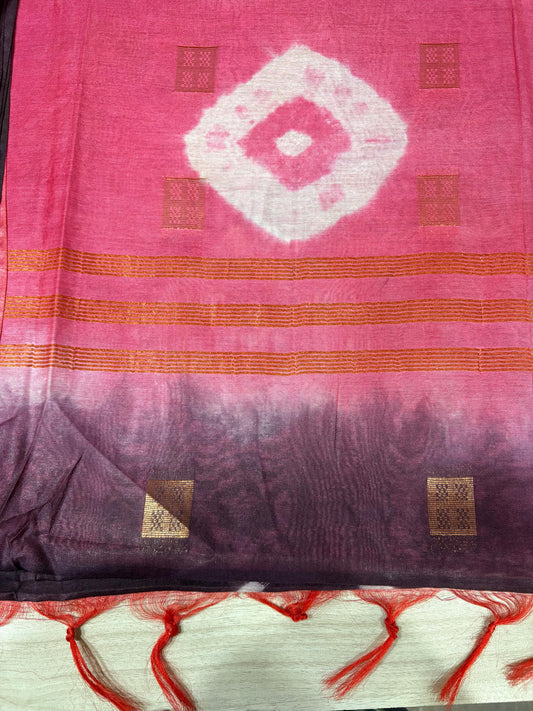 Semi Tussar Silk Saree with Traditional Batik Print | Elegant Ethnic Wear for Women Dual Shade