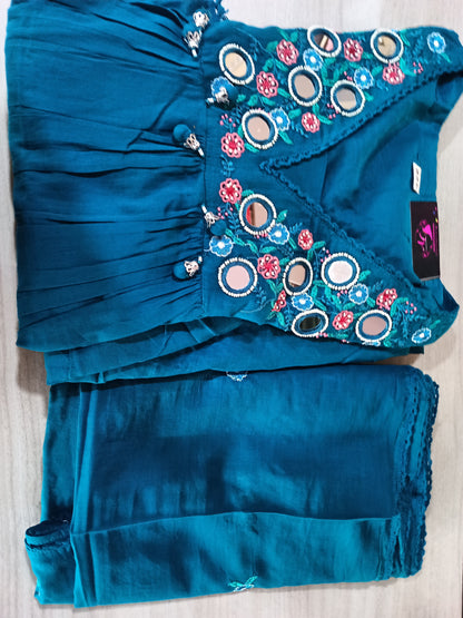 Pure Mul Cotton Kurta Pant Set with Duppata Blue Colour