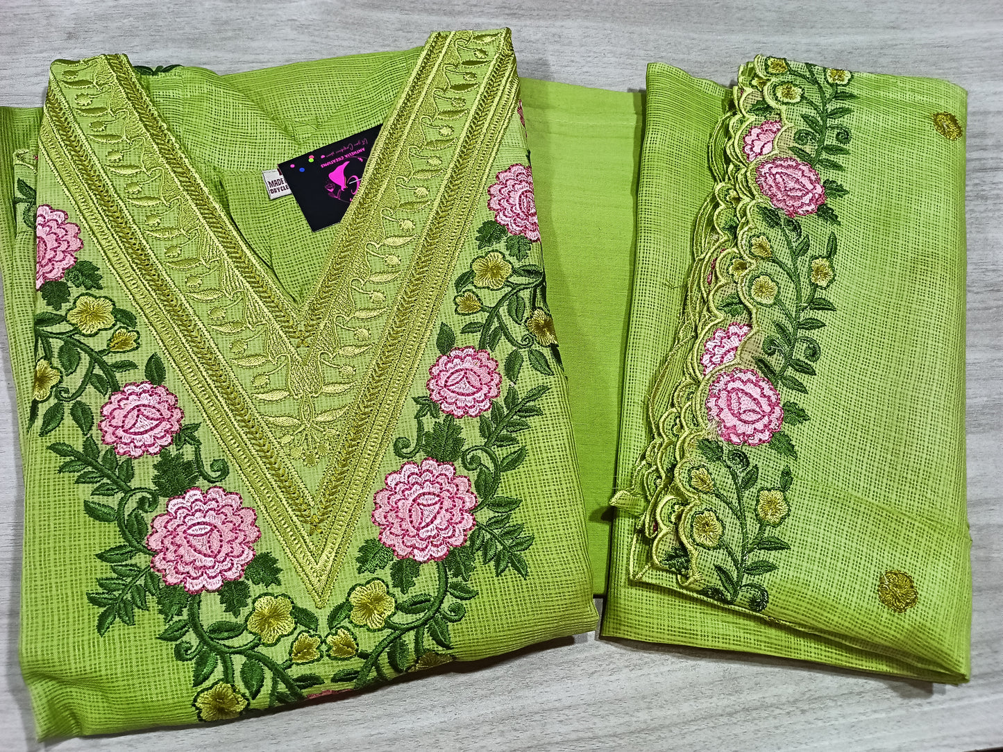 Elegant Kota Kurta Pant with dupatta 100% Cotton Green