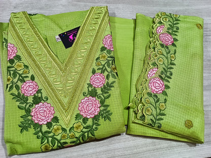 Elegant Kota Kurta Pant with dupatta 100% Cotton Green
