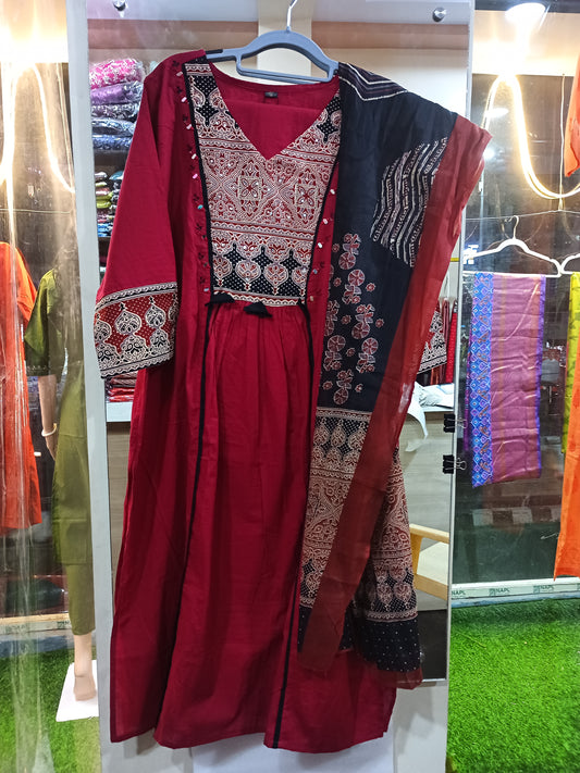 Black Maroon 100% Mul Cotton Suit