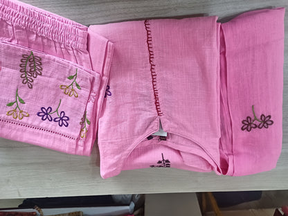 Elegant Pink Kurta Pant with dupatta 100% Cotton