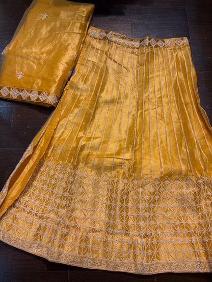 Embroidered Bridal Lehenga Set Yellow Colour