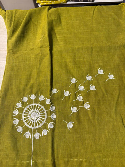 Cotton Embroidered Co ord Set Green