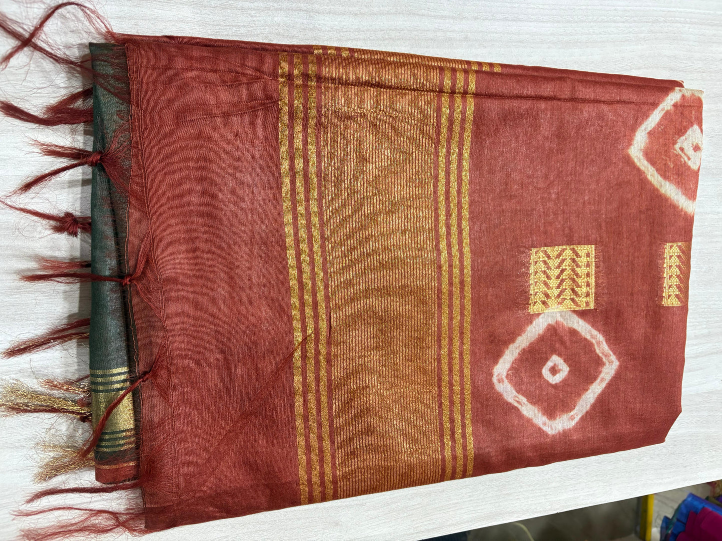 Semi Tussar Silk Saree with Traditional Batik Print | Elegant Ethnic Wear for Women Dual Shade